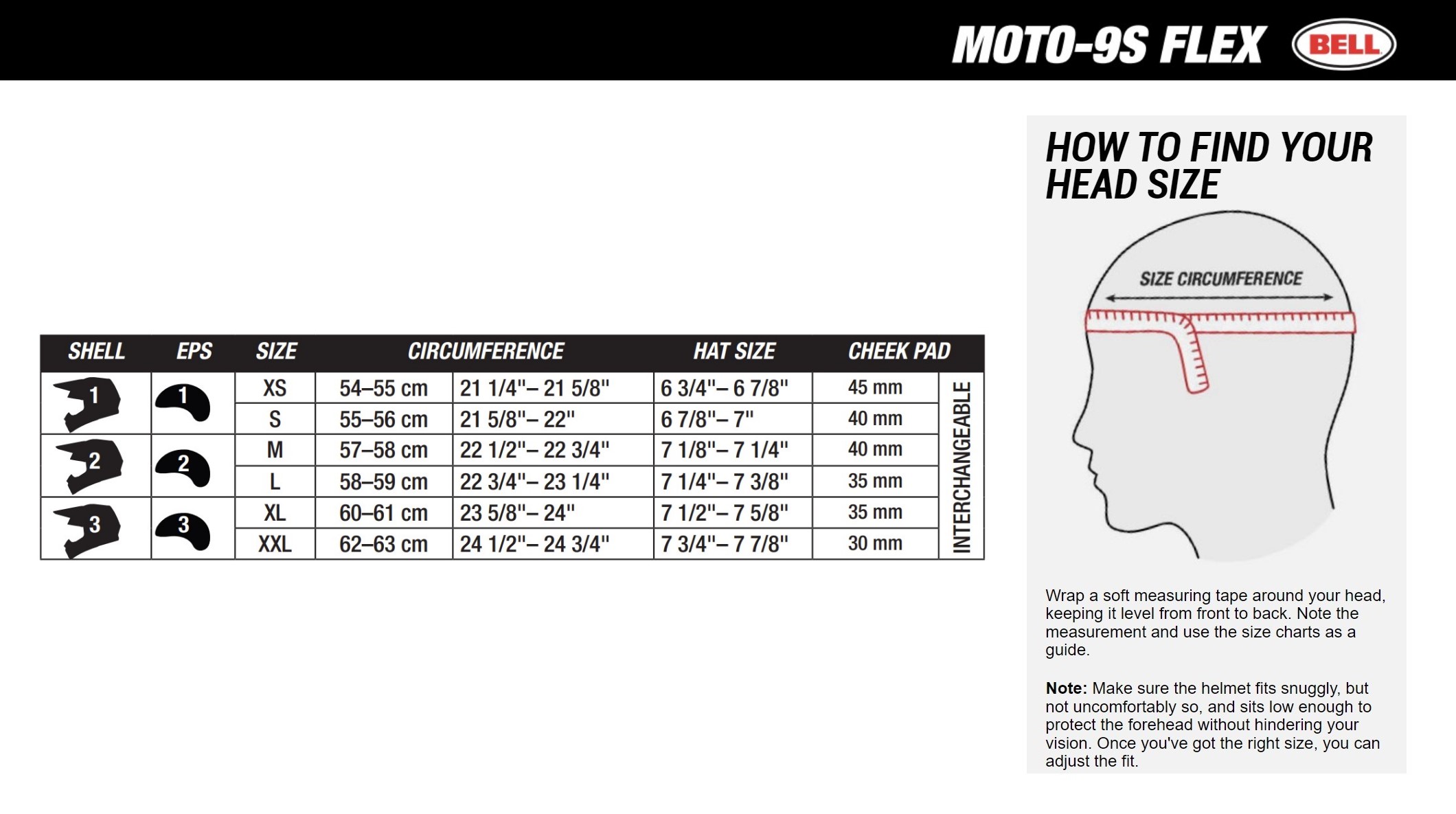 Bell moto discount 3 size guide